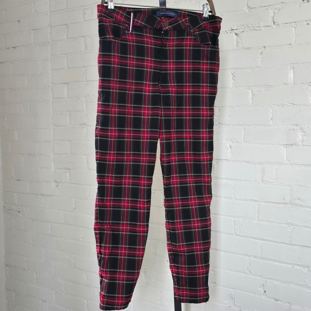 Tommy Hilfiger Red & Black Plaid Pants┃Tapered Leg Sz 14┃Alt Punk Dark Academia